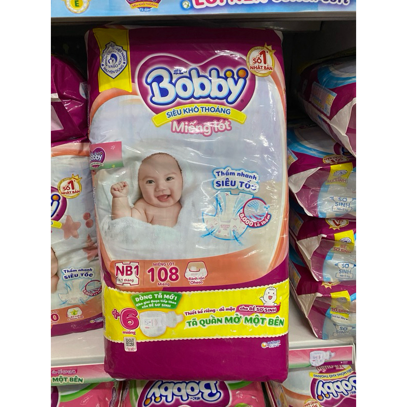 Miếng Lót Bobby Newborn 1 (108+6 miếng) Cho Bé