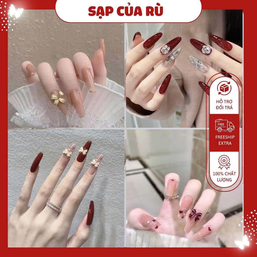 [móng cô dâu] Set nail dài SLAY, móng tay giả đính đá  + tặng 5 món phụ kiện | BigBuy360 - bigbuy360.vn