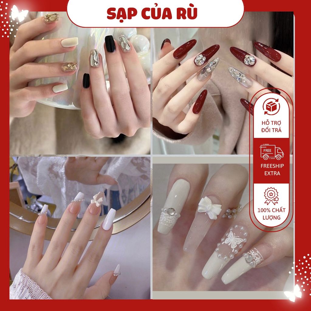 [móng cô dâu] Set nail dài SLAY, móng tay giả đính đá  + tặng 5 món phụ kiện | BigBuy360 - bigbuy360.vn