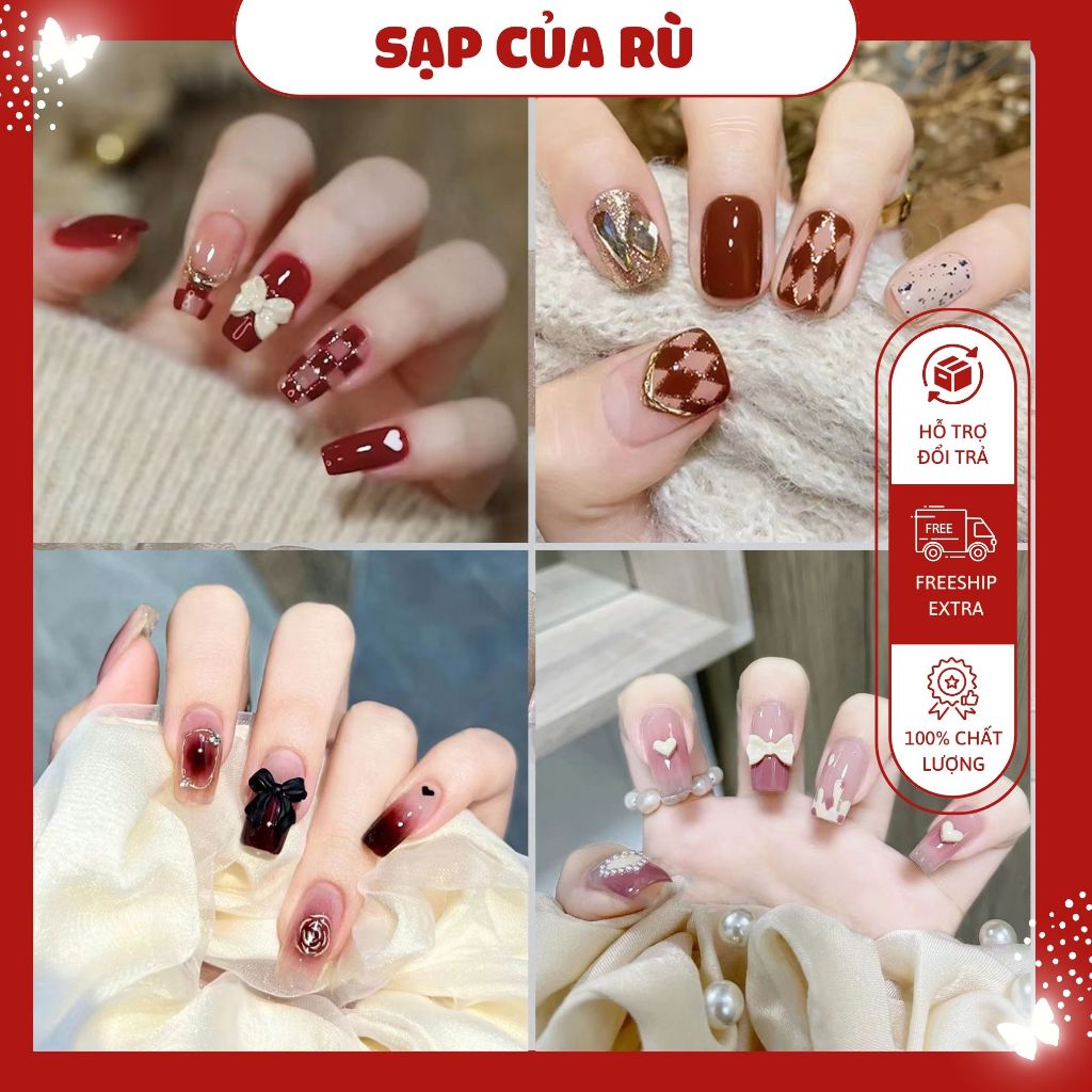 [móng cô dâu] Set nail dài SLAY, móng tay giả đính đá  + tặng 5 món phụ kiện | BigBuy360 - bigbuy360.vn