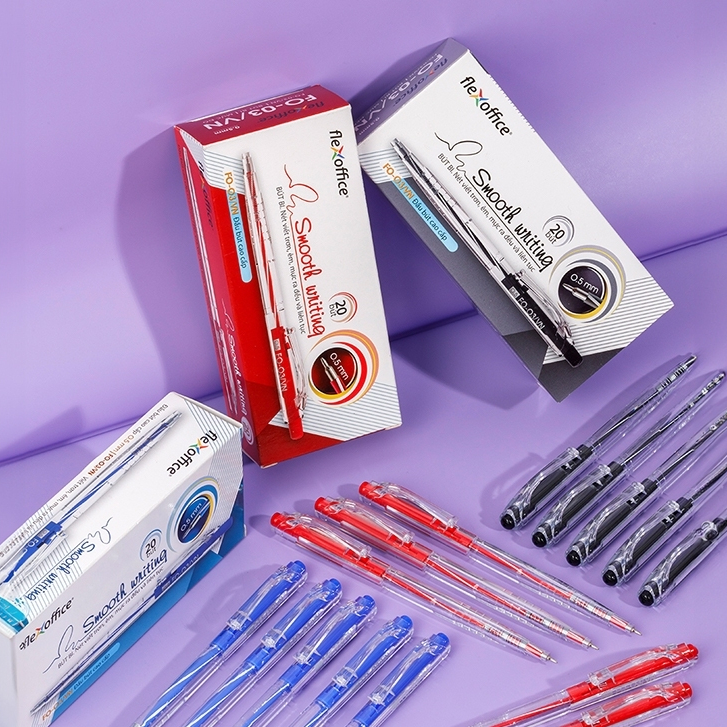 Combo 20 Bút bi Thiên Long FO-03 ngòi 0.5mm mực xanh/đỏ/đen cấu tạo 3 cạnh dễ cầm, mực không độc hại tiêu chuẩn