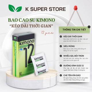Bao cao su kéo dài thời gian Kimono Sakura chứa benzocain, siêu mỏng 0.03 mm màu xanh Green, Hộp 12 BCS