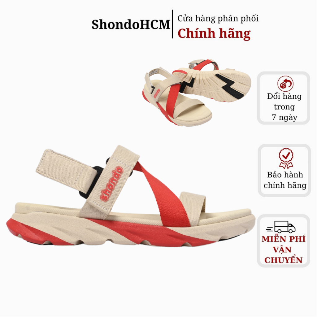 Giày Sandal Nam Nữ SHONDO F6 Sport Thời Trang Nhẹ Êm Đi Học, Đi Làm Đế Cao 3,5cm Màu Be Đỏ F6S2560