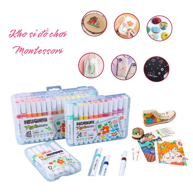 Bộ màu Acrylic Marker vẽ trên mọi chất liệu 12/24/36/48/60 màu tăng 50% màu