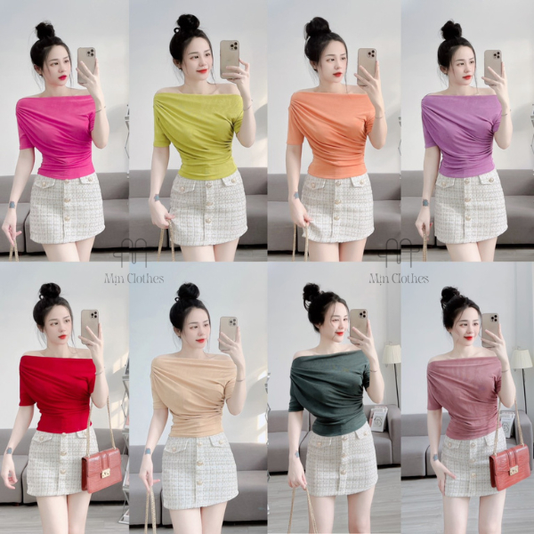 AO29- ÁO thun nhũ Lệch vai dáng ngắn ngang Eo CROPTOP