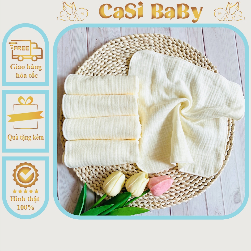 Sét 5 khăn xô muslin trơn 4 lớp siêu thấm hút, mềm mại dành cho sơ sinh CaSi BaBy