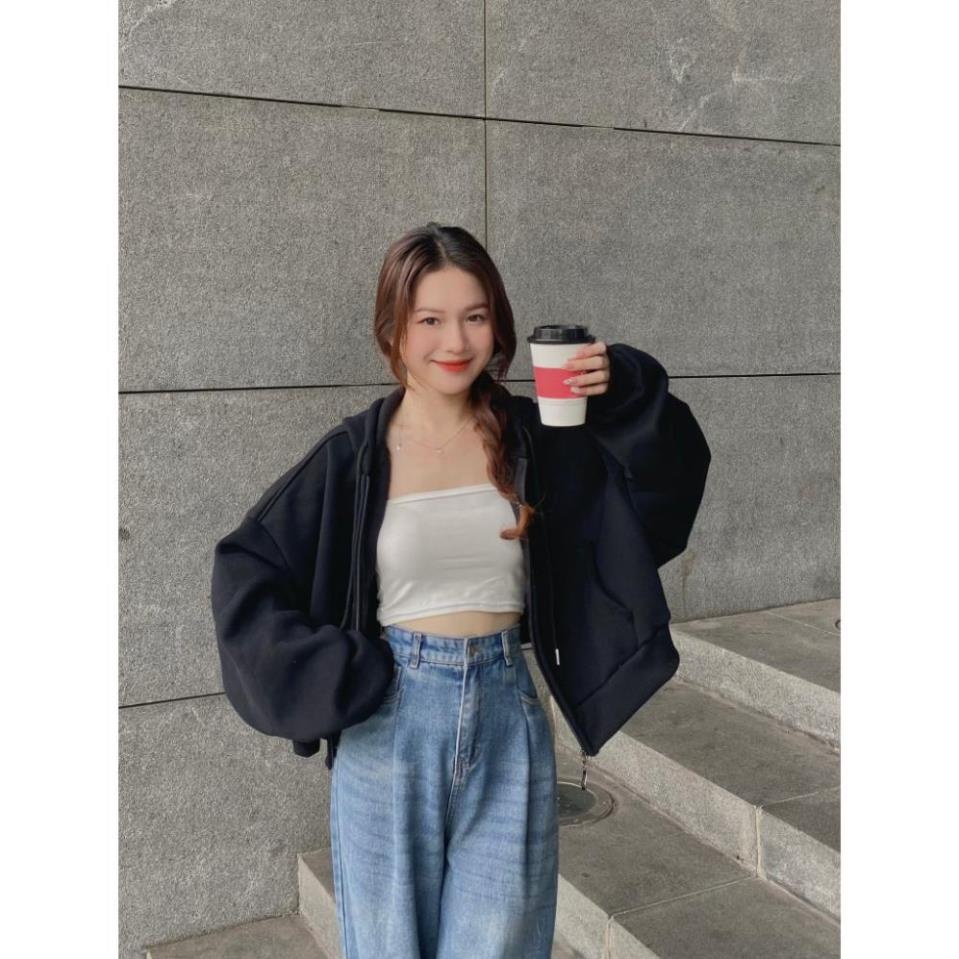 Áo khoác hoodie kéo khoá croptop basic Aokhoacni A17 màu trẻ trung, cá tính,