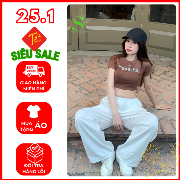 Áo croptop thun nâu cổ tròn tay ngắn ôm body cao cấp In Chữ cá tính thời trang StyleGenZ đi chơi