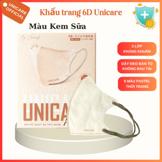 [ Thùng 100 chiếc ] UNICARE Khẩu trang 6D Màu Kem Sữa Quai Chun Mềm Mại 3 Lớp Kháng Khuẩn Chống Thấm Nước UNIMASK68