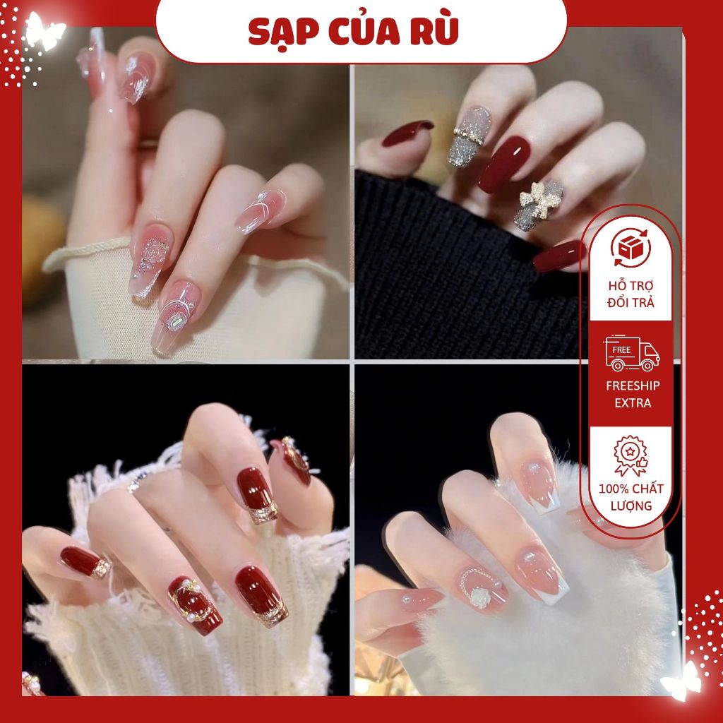 [móng cô dâu] Set nail dài SLAY, móng tay giả đính đá  + tặng 5 món phụ kiện | BigBuy360 - bigbuy360.vn