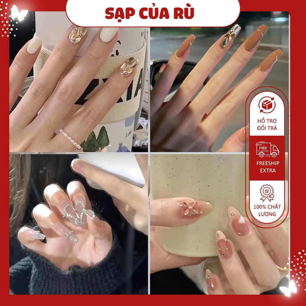 [móng cô dâu] Set nail dài SLAY, móng tay giả đính đá  + tặng 5 món phụ kiện | BigBuy360 - bigbuy360.vn