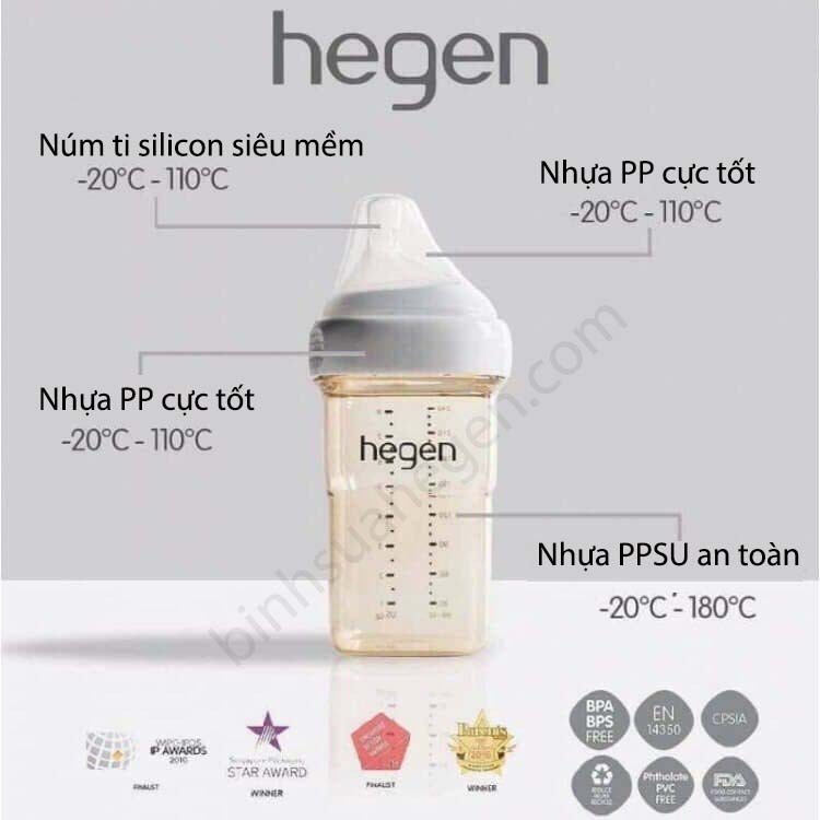 [CHÍNH HÃNG] Bình sữa Hegen PPSU 150ml - 240ml -330ml. Núm Ty Siêu Mềm