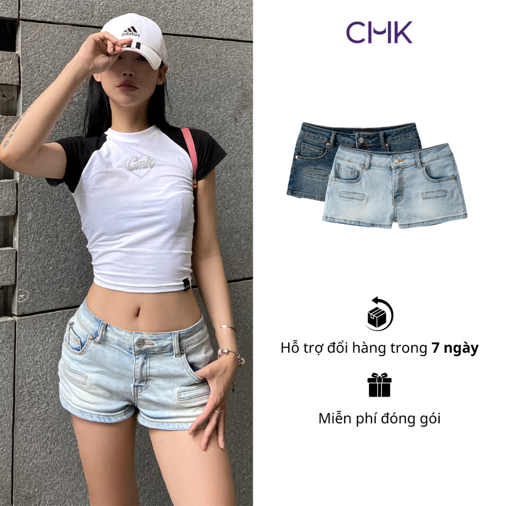 Quần jean shorts nữ CHICMONKI lưng thấp, túi kiểu 2 màu - LOW RISE DENIM SHORTS CMJ1601