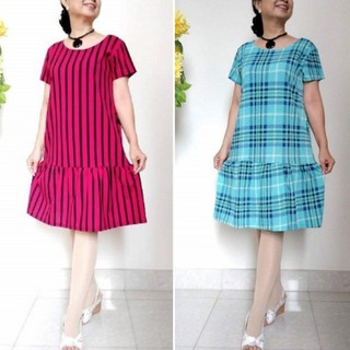 Size L, XL, 2XL, 3XL (55 - 80Kg) - Váy Đầm Trung Niên Nhún Bèo Babydoll Vải Thun Co Giãn