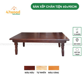 Bàn trà kiểu nhật chân tiện gỗ cao su cực chắc chắn - Bàn trà gỗ chân tiện xếp gọn 47wood kích thước 60x90cm