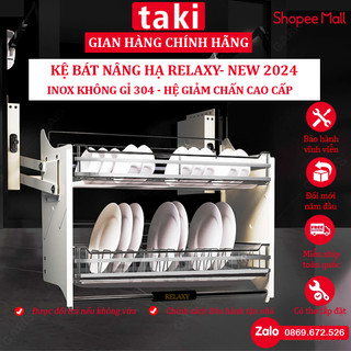 Giá bát nâng hạ relaxy, kệ chén nâng hạ - mẫu mới 2024 - inox không gỉ 304 - bảo hành vĩnh viễn - có thợ lắp