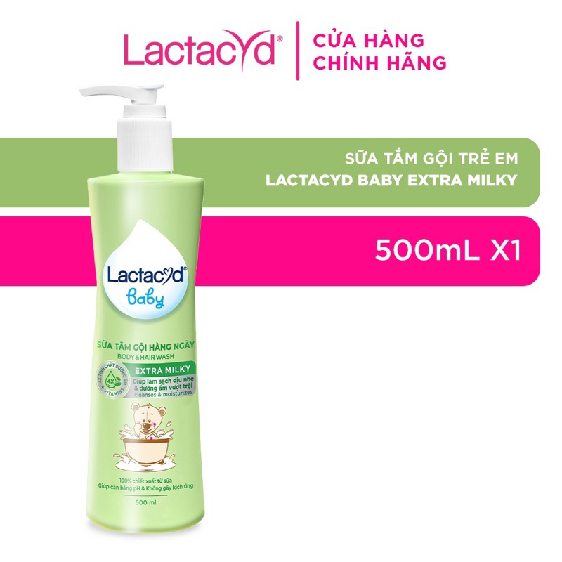 Sữa tắm gội cho trẻ Lactacyd Milky Extra 500ml