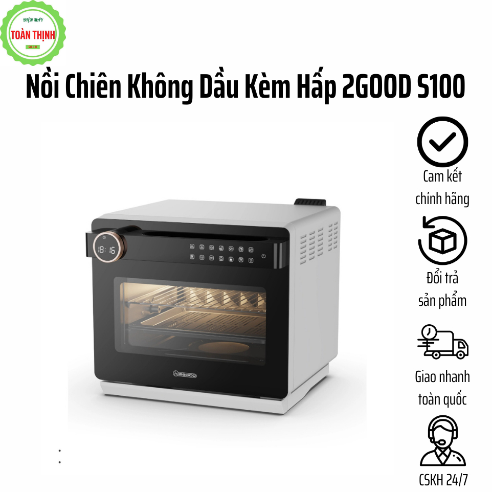 Nồi Chiên Không Dầu Kèm Hấp 2GOOD S100, Lòng nồi và phụ kiện INOX 304, Dung tích 20L, Lồng tự đảo 360°