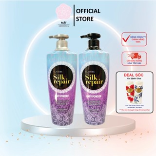 Combo Dầu gội và Dầu xả Elastine Silk Repair Baby Powder 550ml