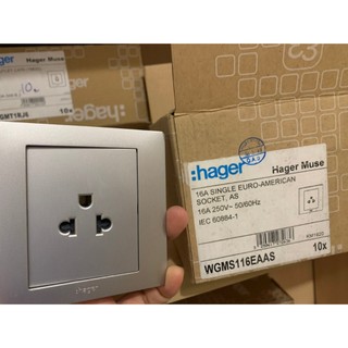 Wgms116ea-as- ổ cắm đơn 3 chấu 16a- hager-màu xám