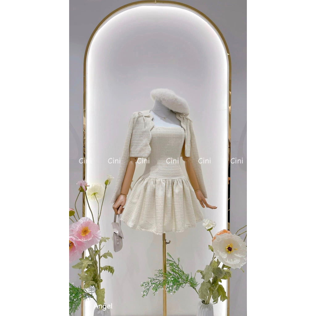 Set dạ 2s áo khoác ngoài điểm nơ