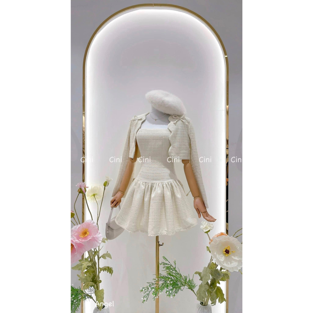 Set dạ 2s áo khoác ngoài điểm nơ