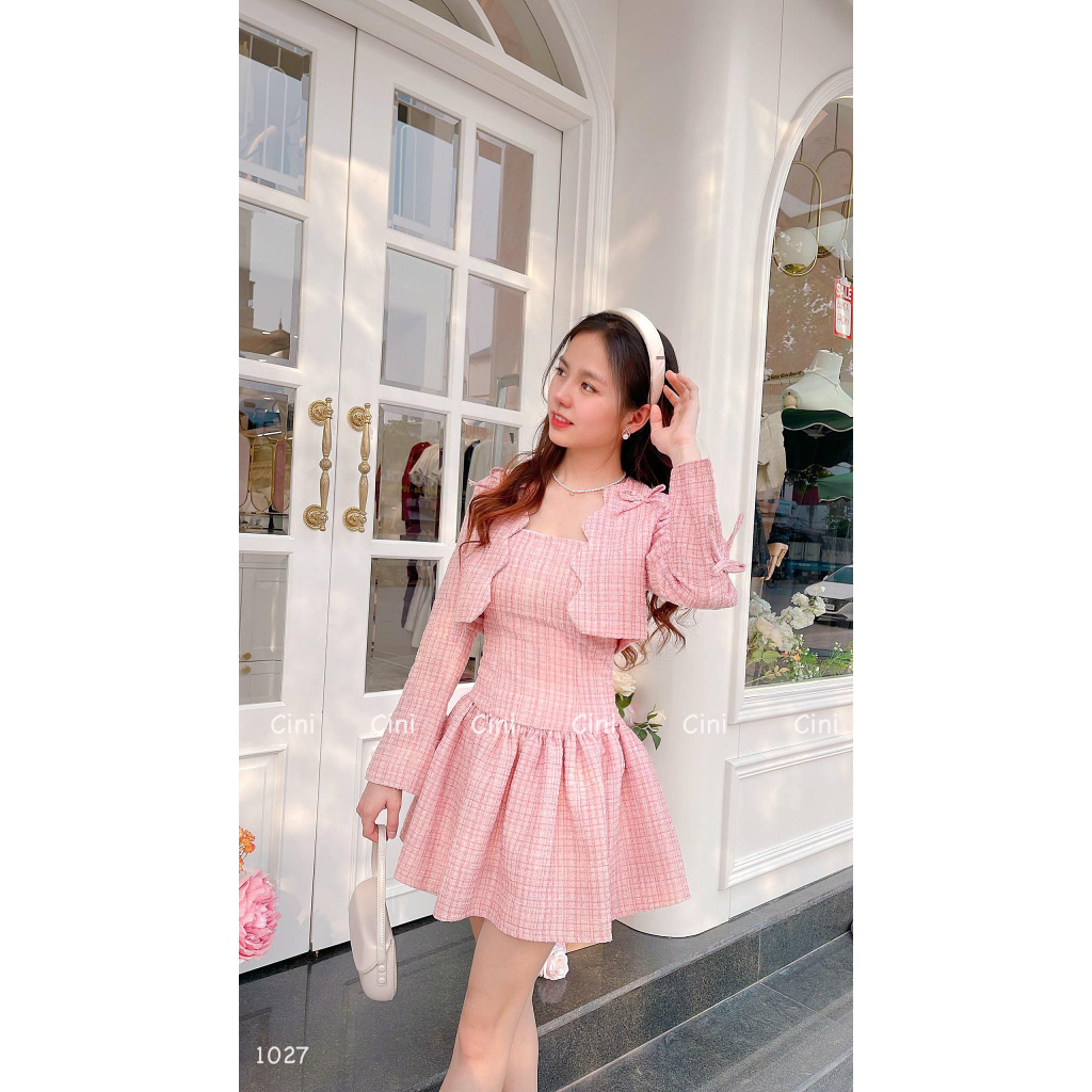 Set dạ 2s áo khoác ngoài điểm nơ