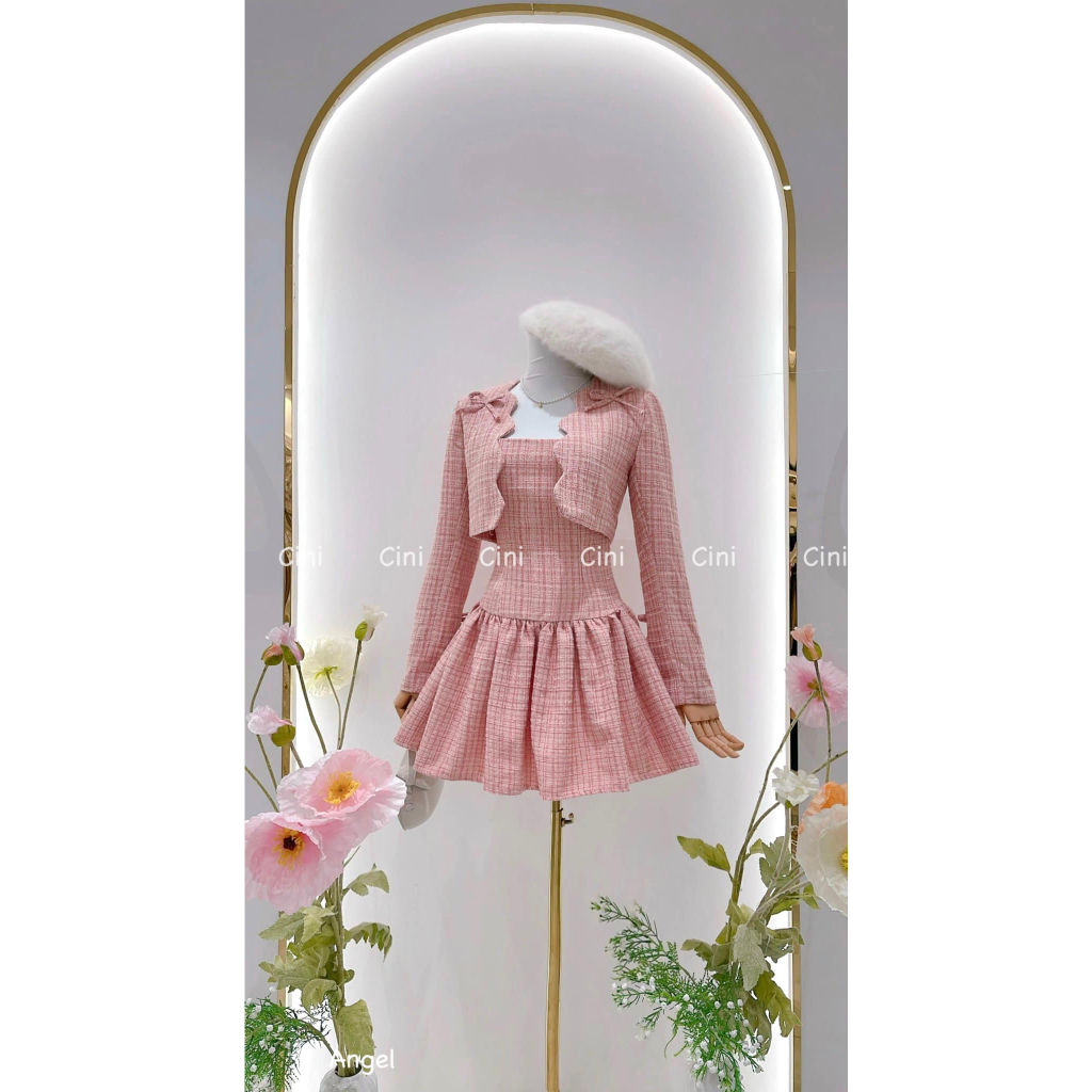 Set dạ 2s áo khoác ngoài điểm nơ