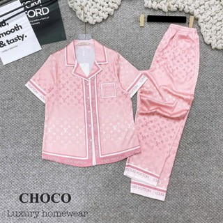 Bộ pijama lụa xước áo cộc tay quần dài, lụa xước ánh kim loại 1 mềm mịn sang đẹp, hàng thiết kế có size, quần có túi