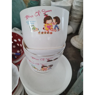 Chậu nhựa kèm đĩa giả sứ cao cấp Bloss Of Sweet , trồng cây cực xinh