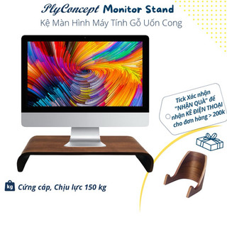 Kệ màn hình, Bàn kê màn hình máy tính gỗ uốn cong - Plyconcept Monitor Stand Màu Gỗ Walnut