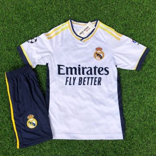 [REL -TVX02] in tên số áo theo yêu cầu - Quần áo đá bóng CLB Re**al trắng viền vàng_ Hàng thun lạnh cao cấp