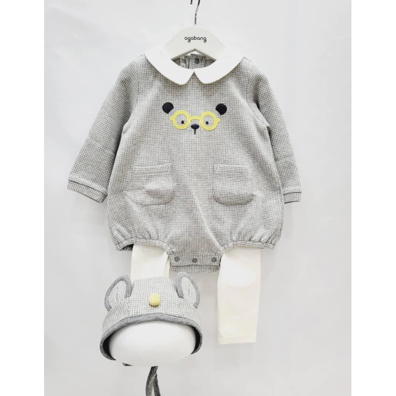 Set suit gấu đeo kính cute dễ thương kèm mũ kèm quần legging Agabang săn sale Hàn Quốc