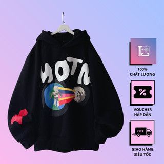 Áo hoodie hình in vũ trụ tay dài form rộng vải nỉ lót bông