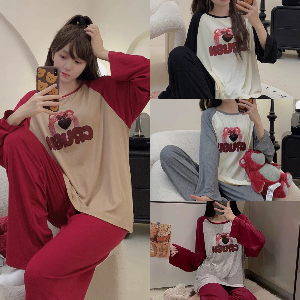 Đồ bộ gấu tay dài ống rộng mặc nhà nữ (đồ bộ nữ,đồ ngủ nữ, set đồ bộ nữ,đồ bộ thun gân nữ)