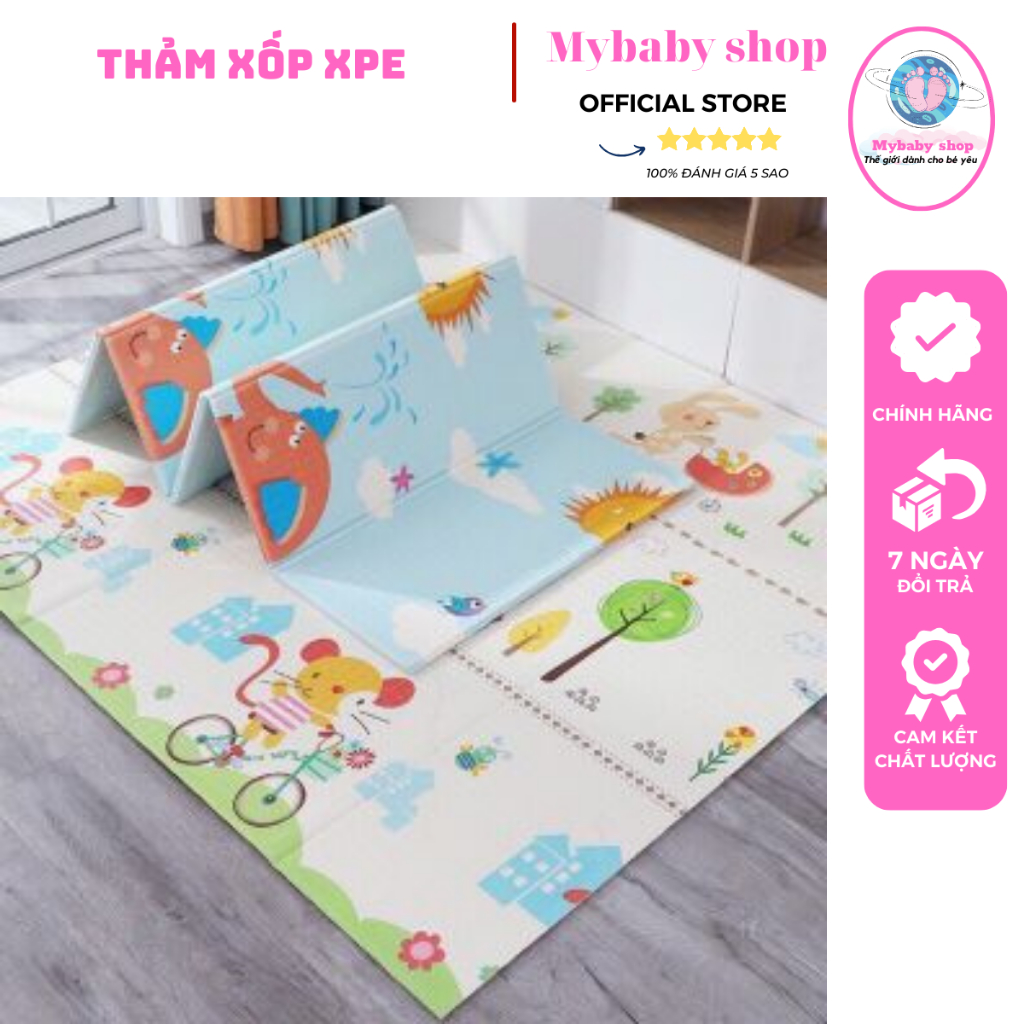 Thảm Xốp XPE Hàn Quốc Gấp Gọn Cao Cấp Cho Bé, Thảm Chơi Chống Trơn Trượt Siêu Êm (1.75m x 1.9m, Dày 0.6cm)