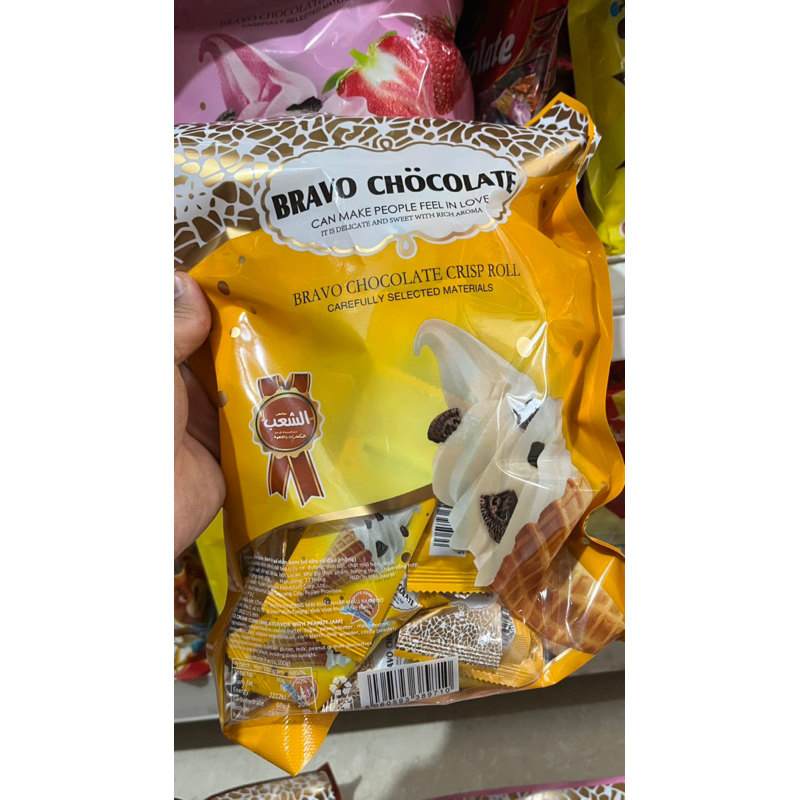 Bánh ốc quế socola kem, Dâu Tây, Vị Sữa BRAVO CHÔ CO LATE