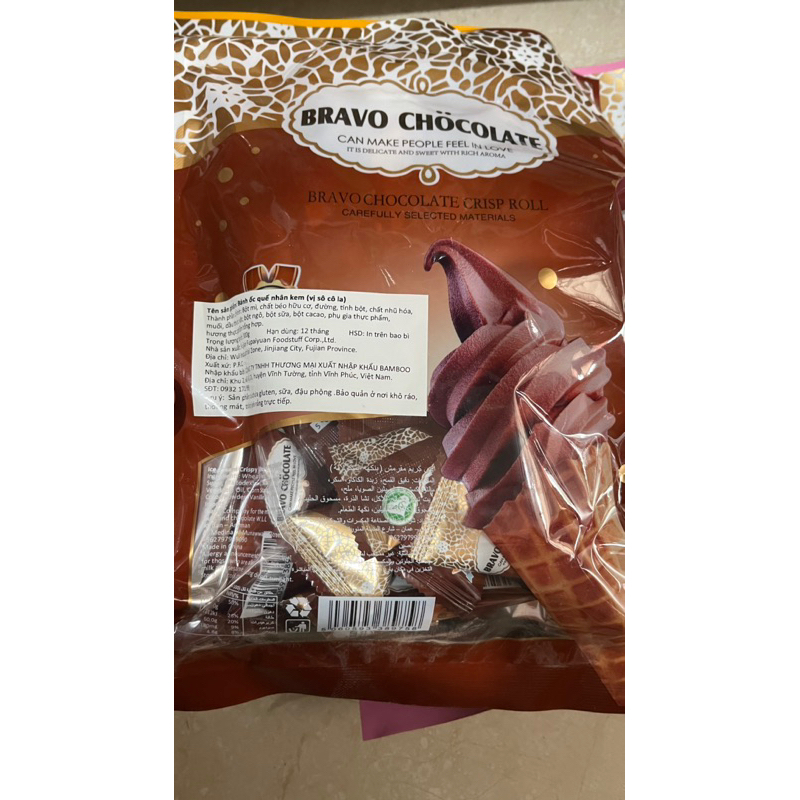 Bánh ốc quế socola kem, Dâu Tây, Vị Sữa BRAVO CHÔ CO LATE