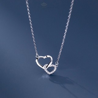 Dây chuyền bạc nữ s925 trái tim đôi đính đá lấp lánh thời trang sang trọng - amooi silver ad1020