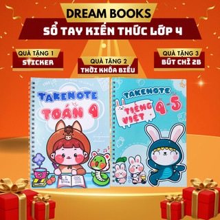 Sách- Sổ Takenote trọn bộ kiến thức Toán + Tiếng Việt lớp 4 trang trí sticker- Dễ học và ghi nhớ