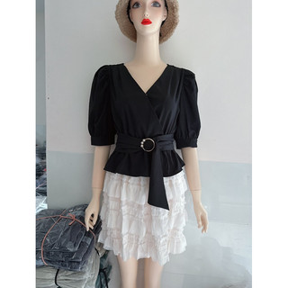 Áo kiểu cổ wrap xuất dư xịn