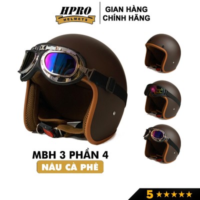 Mũ bảo hiểm 3/4 đầu Sundy Helmets, màu nâu caffee sang trọng, hiện đại, kèm kính UV, phi công, Freesize (54-58cm)
