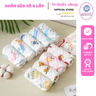 Set 5 khăn sữa xô 6 lớp cho bé trong túi zip.