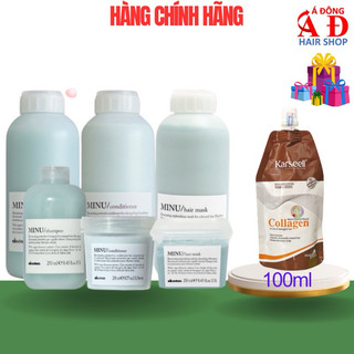 DẦU GỘI XẢ HẤP Ủ GIỮ MÀU NHUỘM, MỀM MƯỢT, LÂU PHAI DAVINES MINU ITALY CHÍNH HÃNG  + Gói dầu ủ tóc Karseell 100ml