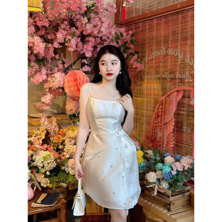 Đầm cúp ngực phối nơ eo đính đá