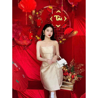 Đầm cúp ngực phối nơ eo đính đá