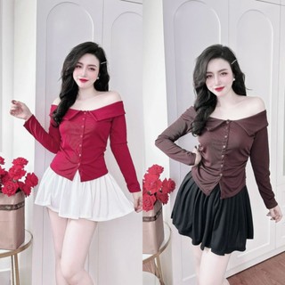  Tách lẻ set áo trễ vai và chân váy xếp ly nhỏ xinh chất thun tăm lạnh QC size 50-95kg