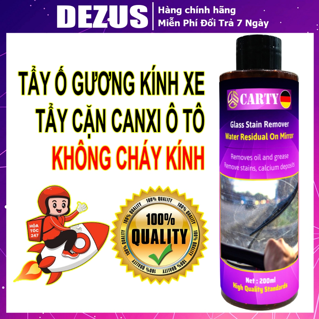 Chai tẩy ố kính ô tô - Tẩy Cặn Canxi Kính ô tô - Làm sạch tăng tầm nhìn, an toàn lái xe - Glass Stain 200ml [DEZUS]