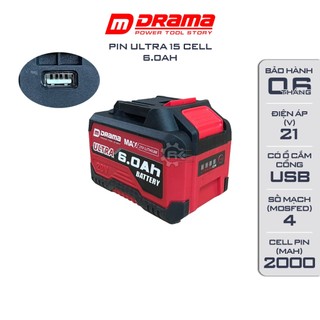 Pin DRAMA Ultra 15 cell, Mạch 4 mosfed, Cell pin 2000mah, Có cổng cắm USB