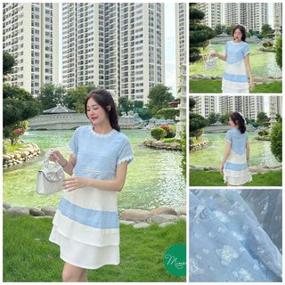 ĐẦM LIỀN FORM SUÔNG A TRẮNG PHỐI REN XANH 3 TẦNG [MINOR JASMINE]